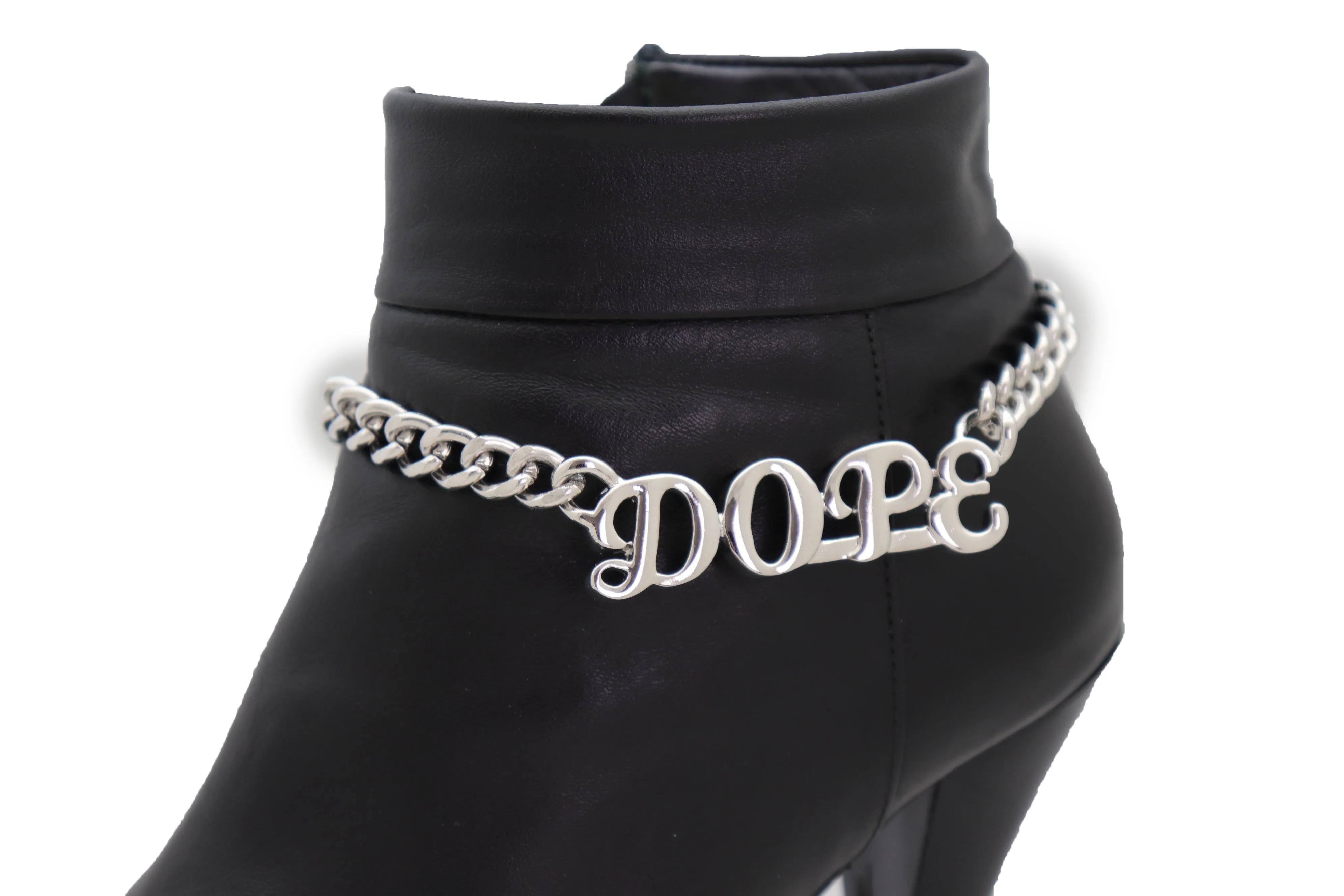 Silver Color Metal Chain Boot Bracelet Shoe DOPE Charm Anklet Word Phrase